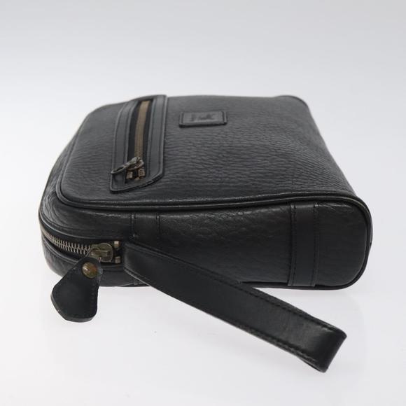 Burberrys Clutch Bag Leather Black Auth bs25815